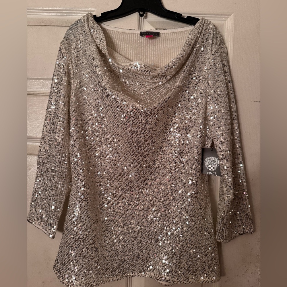 Vince Camuto Glittering Silver Sequin Blouse